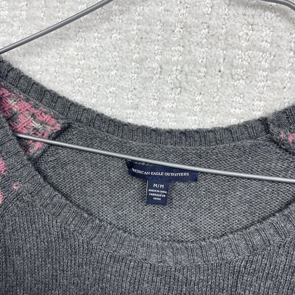 American Eagle Outfitters Love Polar Bear Grey / Pink Nordic Sweater Wom M - Picture 6 of 14